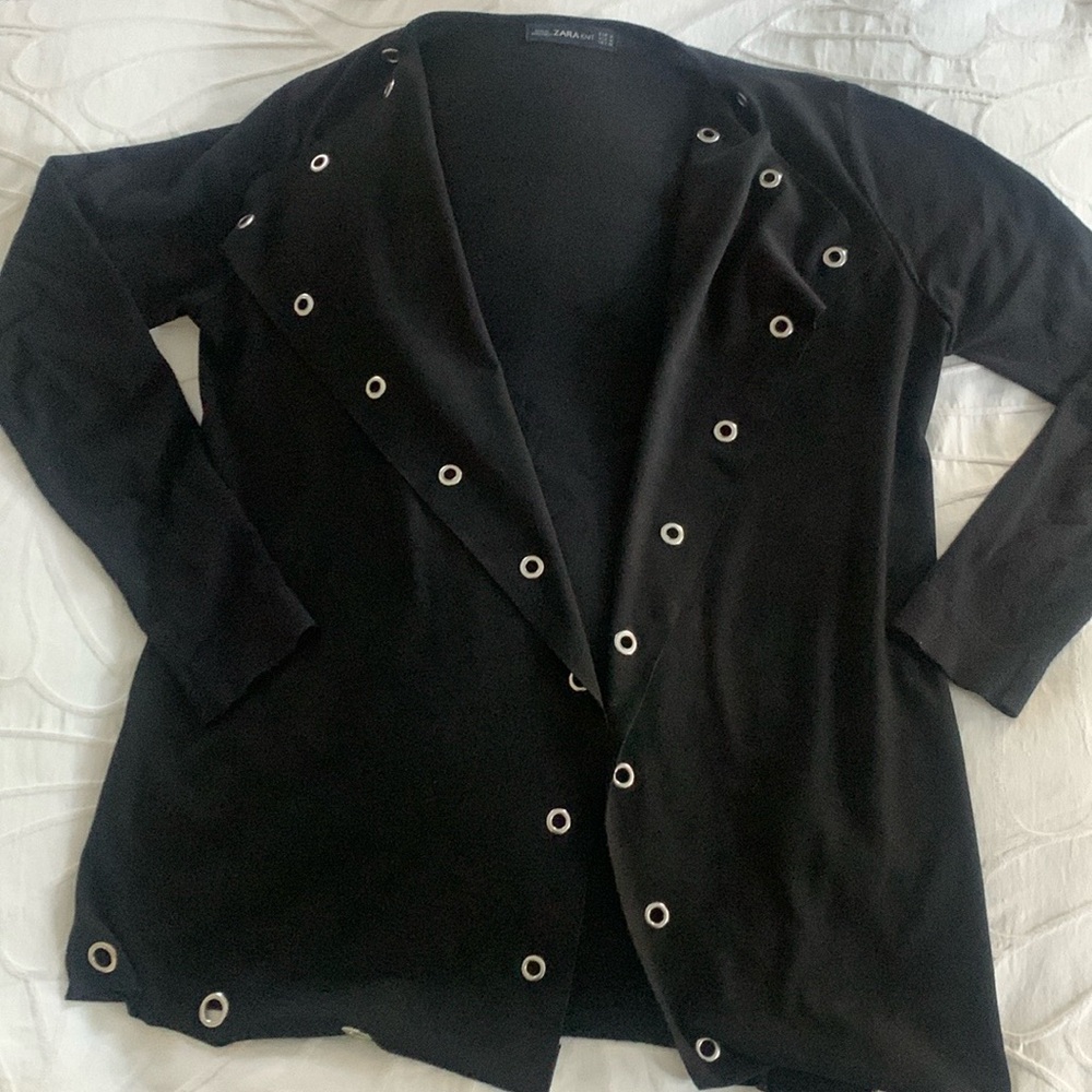 Zara Black Cardigan with Eyelet Accents